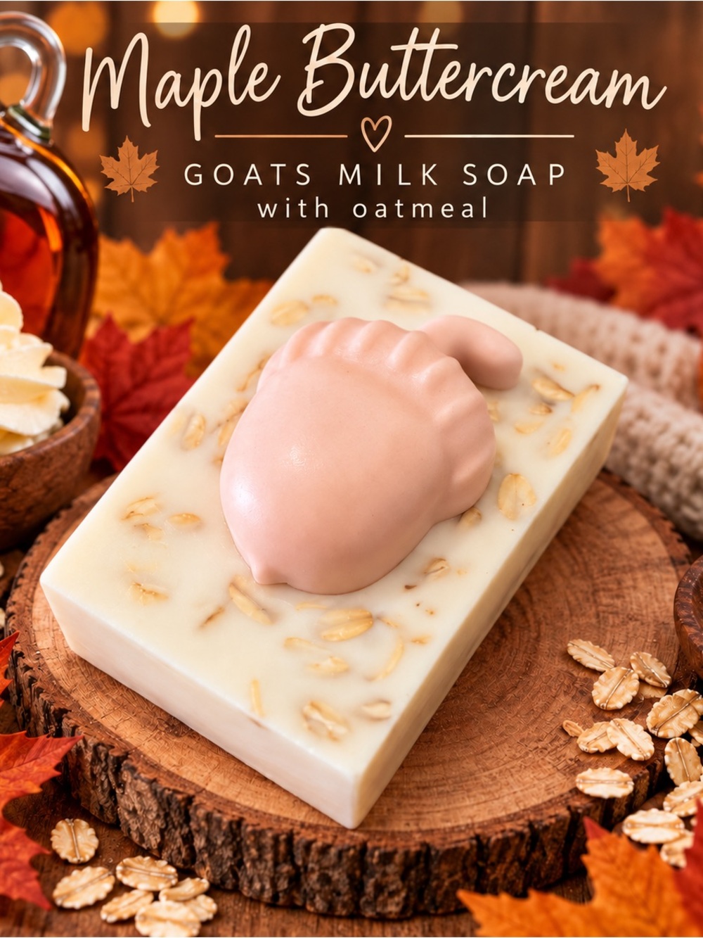 Maple Buttercream Goats milk soap w/ Acorn topper-Handcrafted